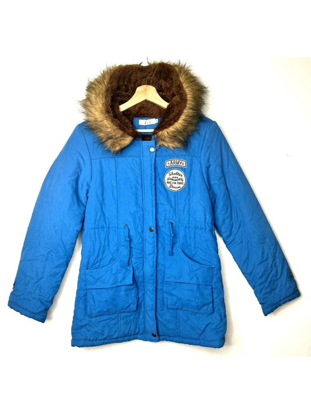 Z&I Hooded Parka Womens M Blue Faux Fur Lined  Military Utility Warm Winter Coat
